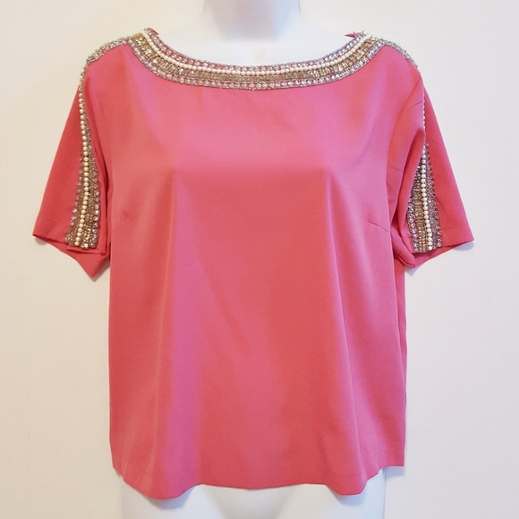 Topshop Tops - Topshop Pink Beaded Blouse size 8